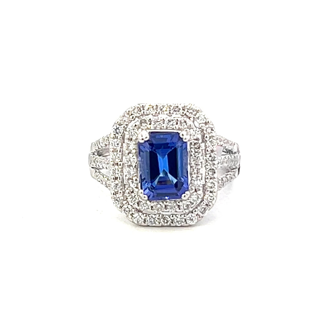 2.65cttw Tanzanite Ring | Tanzanite Halo Ring | 18k White Gold