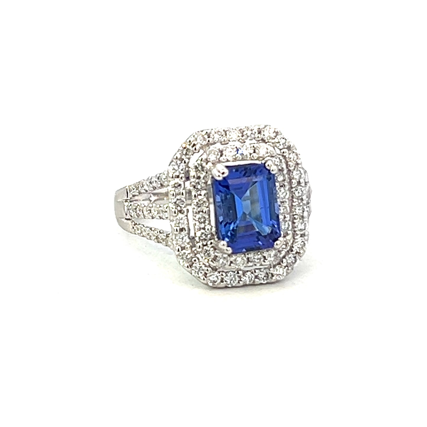 2.65cttw Tanzanite Ring | Tanzanite Halo Ring | 18k White Gold