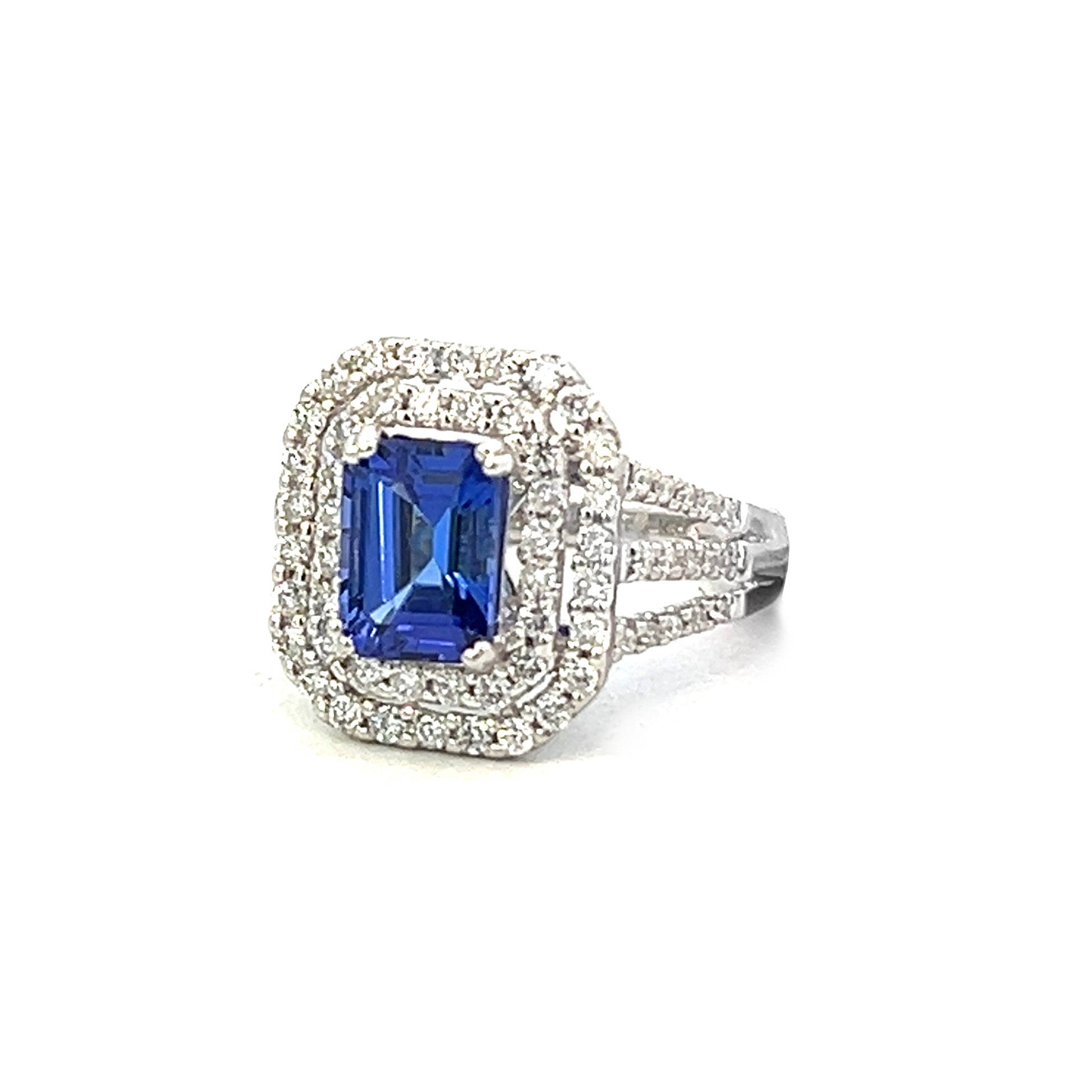 2.65cttw Tanzanite Ring | Tanzanite Halo Ring | 18k White Gold