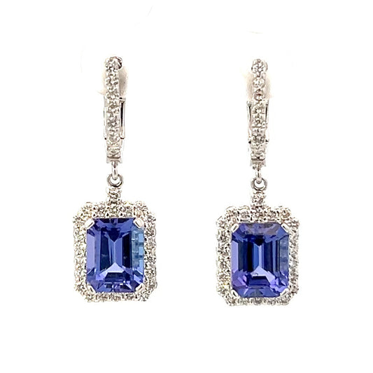 5.75cttw Tanzanite and Diamond Earrings | Tanzanite Drop Earrings