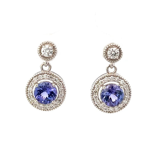 2.31cttw Tanzanite and Diamond Earrings | Tanzanite Drop Earrings