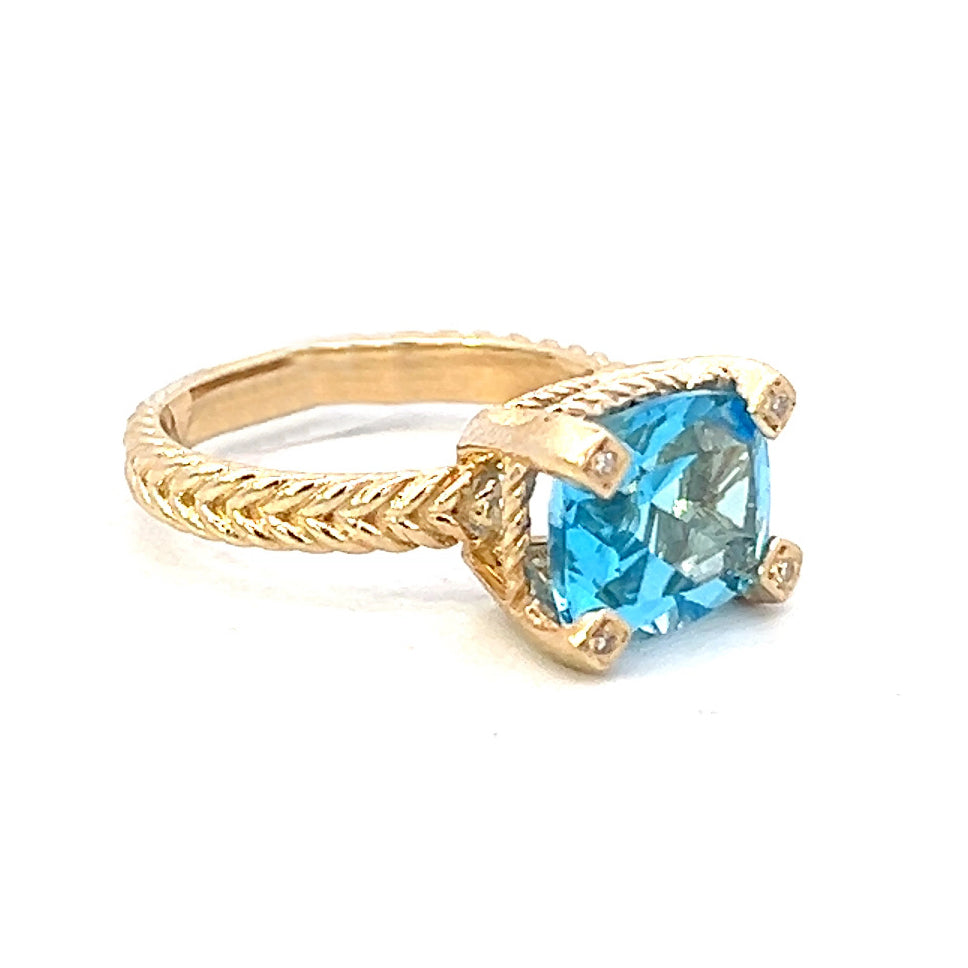 3.00cttw Blue And Gold Ring | Topaz Rings | 14K Gold Ring | Kleins Jewelry Houston | London Blue Topaz Engagement Ring