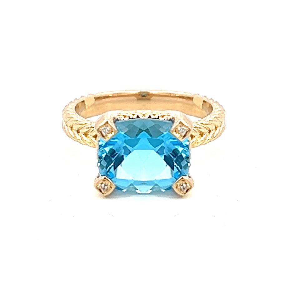 3.00cttw Blue And Gold Ring | Topaz Rings | 14K Gold Ring | Kleins Jewelry Houston | London Blue Topaz Engagement Ring