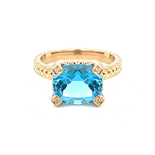 3.00cttw Blue And Gold Ring | Topaz Rings | 14K Gold Ring | Kleins Jewelry Houston | London Blue Topaz Engagement Ring