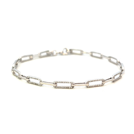 0.75cttw Paper Clip Bracelet | 14k White Gold Bracelet