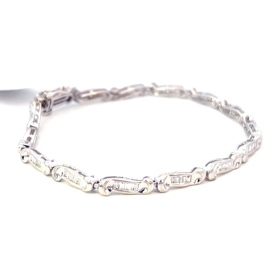 1.20cttw Diamond Tennis Bracelet | White Gold Tennis Bracelet | Baguette Tennis Bracelet | Kleins Jewelry Houston