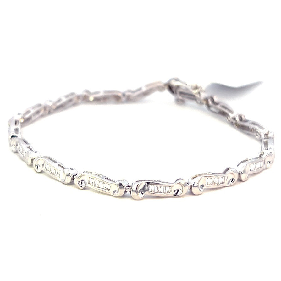 1.20cttw Diamond Tennis Bracelet | White Gold Tennis Bracelet | Baguette Tennis Bracelet | Kleins Jewelry Houston