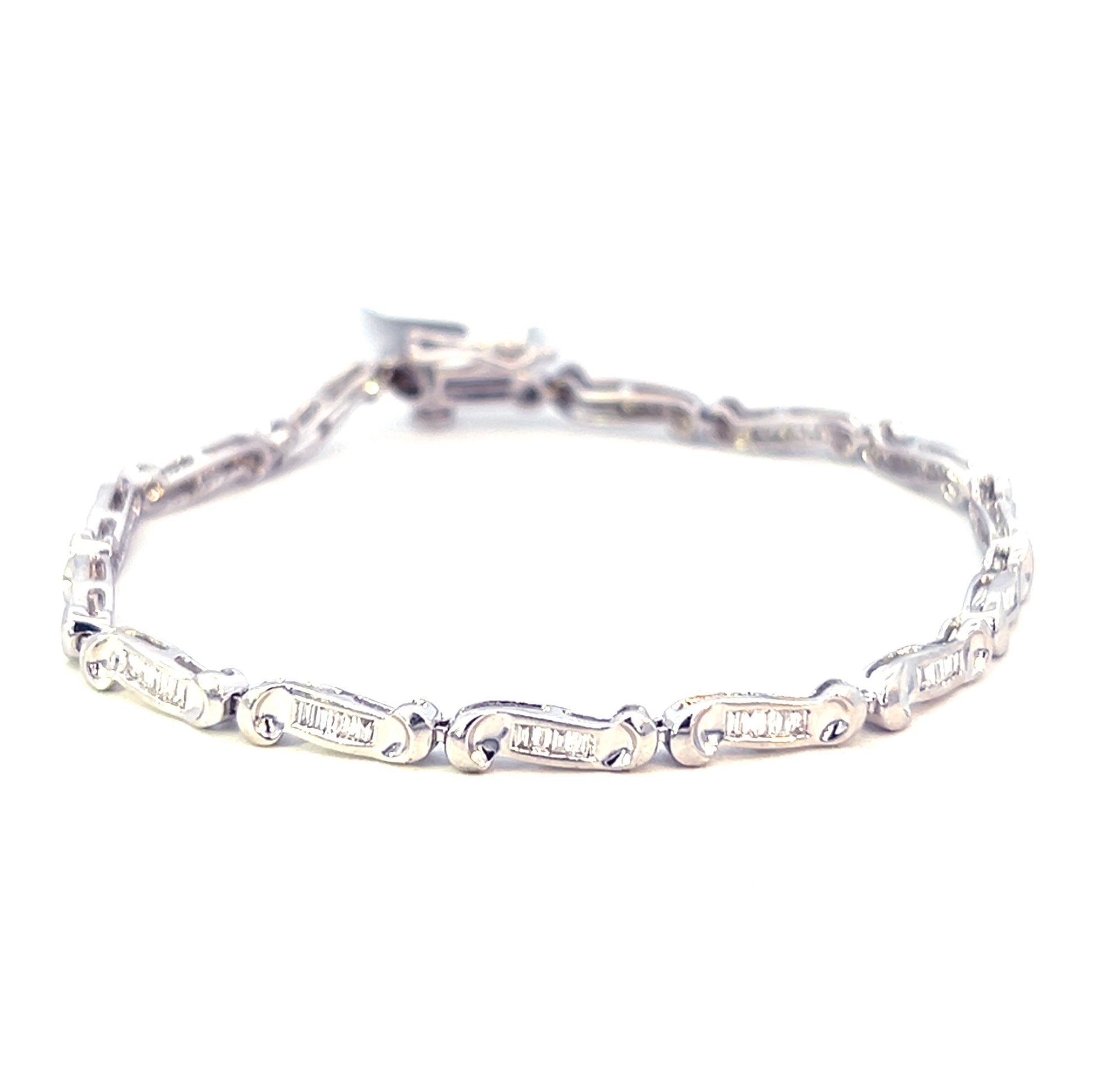 1.20cttw Diamond Tennis Bracelet | White Gold Tennis Bracelet | Baguette Tennis Bracelet | Kleins Jewelry Houston