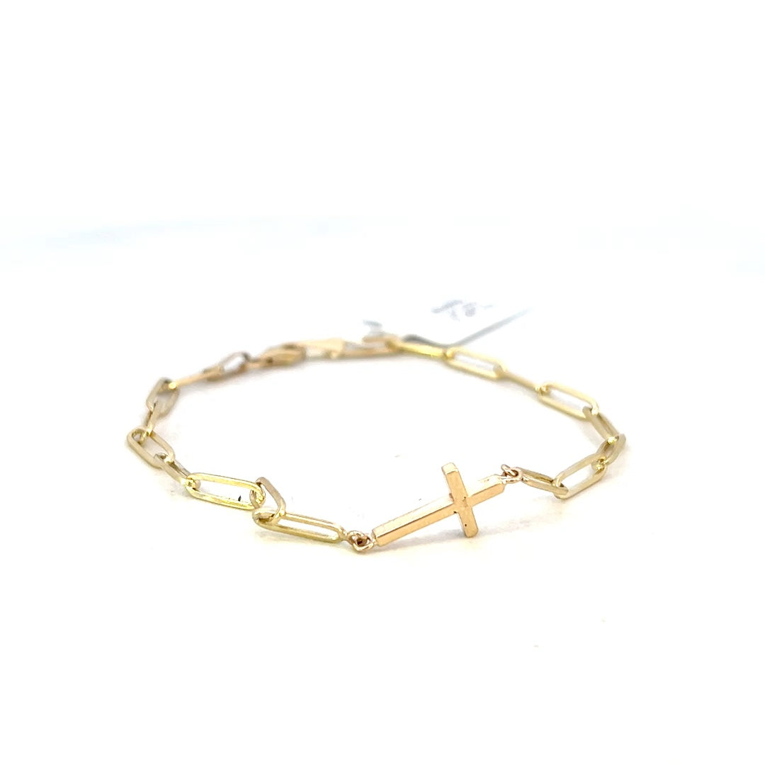 14k Gold Cross Bracelet | Bracelet Cross Gold | Paper Clip Bracelet