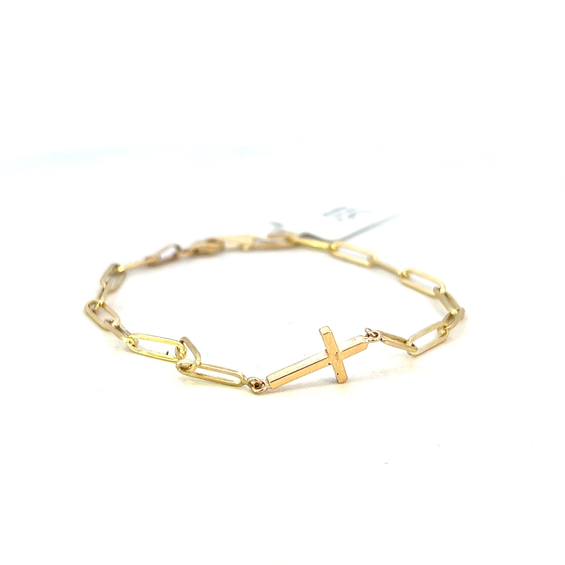 14k Gold Cross Bracelet | Bracelet Cross Gold | Paper Clip Bracelet