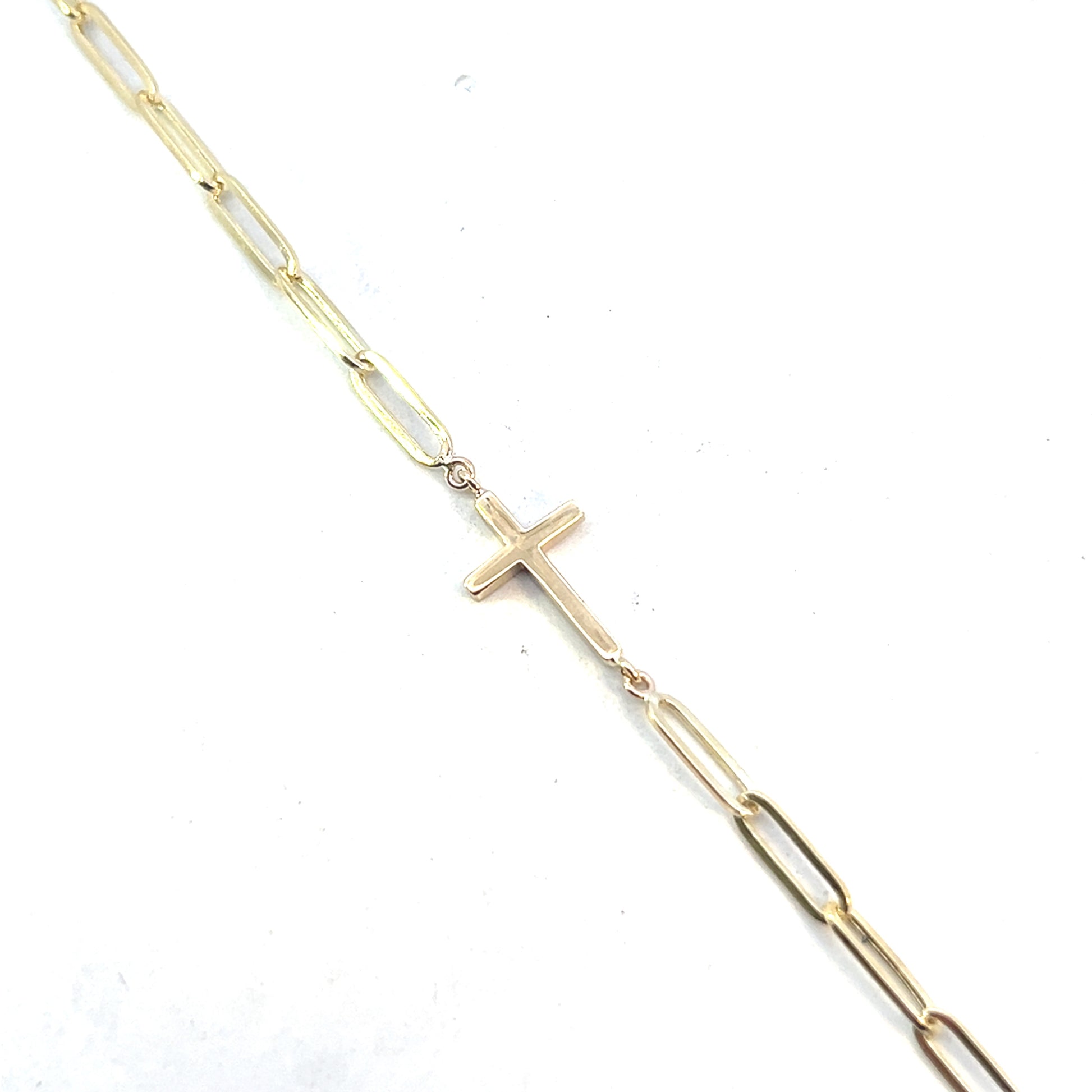 14k Gold Cross Bracelet | Bracelet Cross Gold | Paper Clip Bracelet