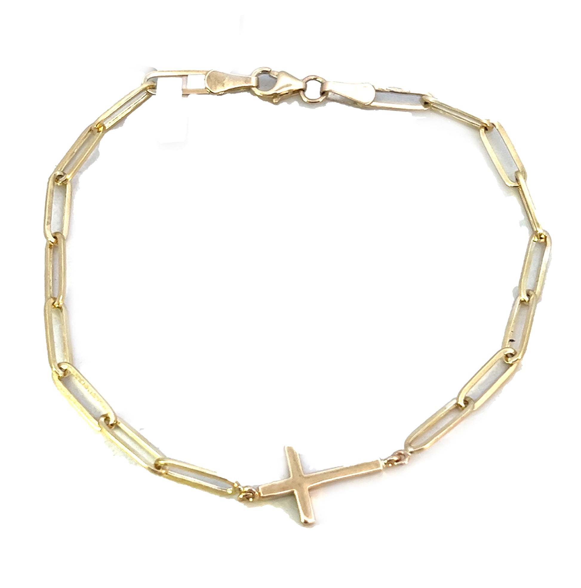 14k Gold Cross Bracelet | Bracelet Cross Gold | Paper Clip Bracelet