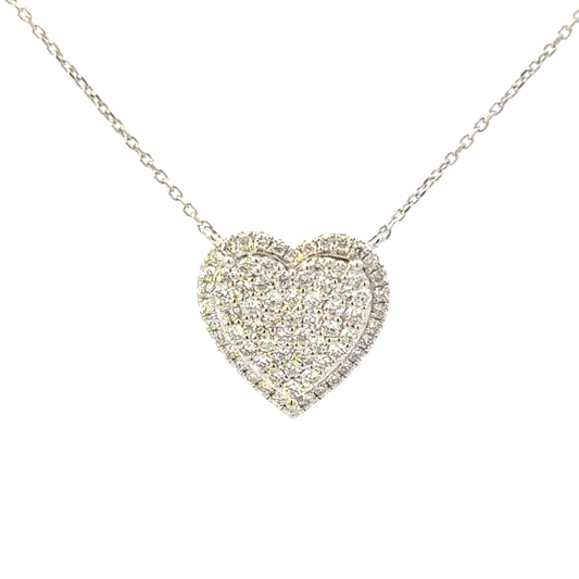 .50cttw | Pave Diamond Heart Necklace | Diamond Heart Pendant Necklace | 14k White Gold