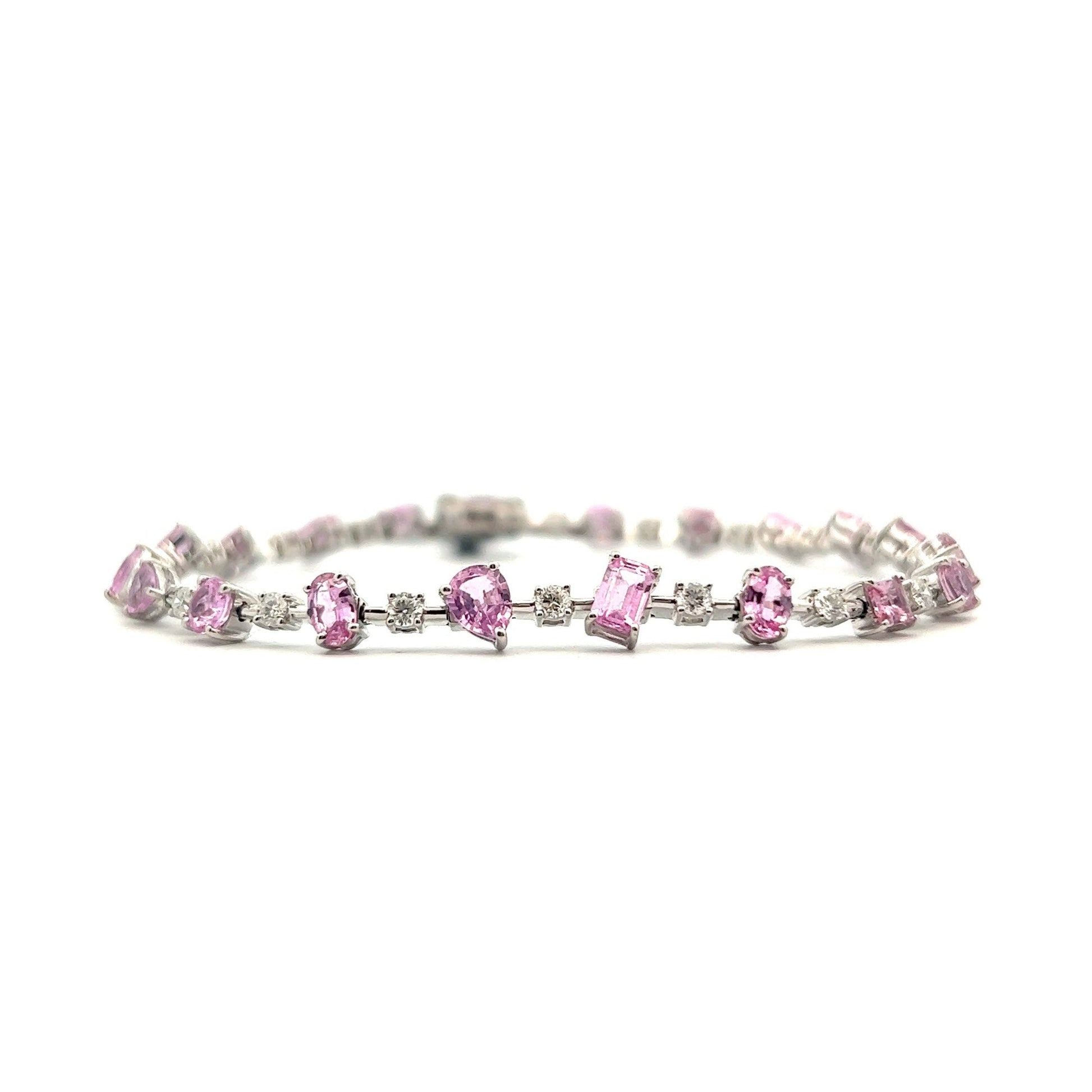 5.30ct Pink Sapphire Natural Tennis Bracelet | 18k White Gold