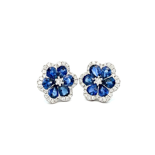 5.29cttw Diamond and Sapphire Earrings | 18k White Gold