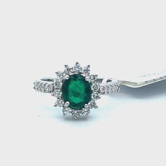 Video of a 2.14cttw Oval Emerald Ring With Diamonds | 18k White Gold