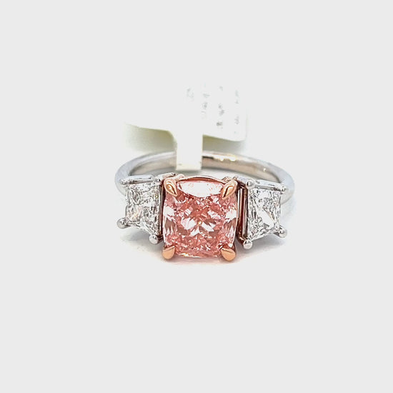 3.07cttw Cushion Cut Engagement Ring Video | Video of a Lab Grown Pink Diamond Ring