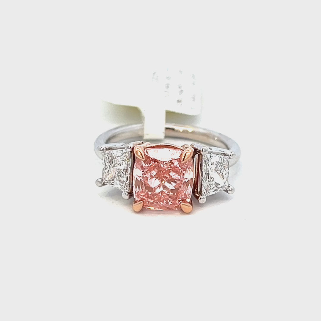 3.07cttw Cushion Cut Engagement Ring Video | Video of a Lab Grown Pink Diamond Ring