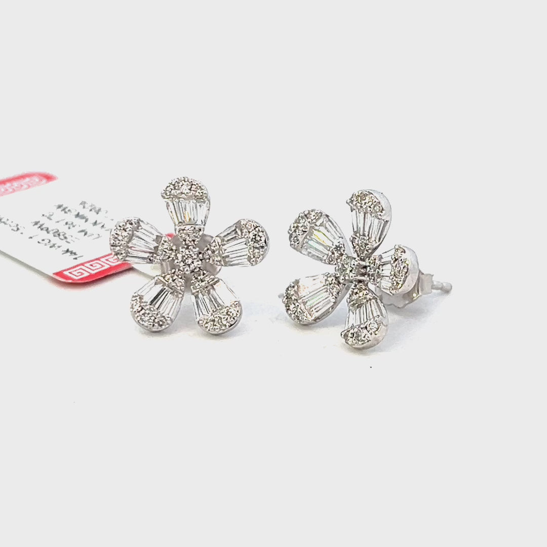 Video of a pair of 1.15cttw Floral Stud Earrings | Diamond Flower Earrings Video | 14k White Gold Earring
