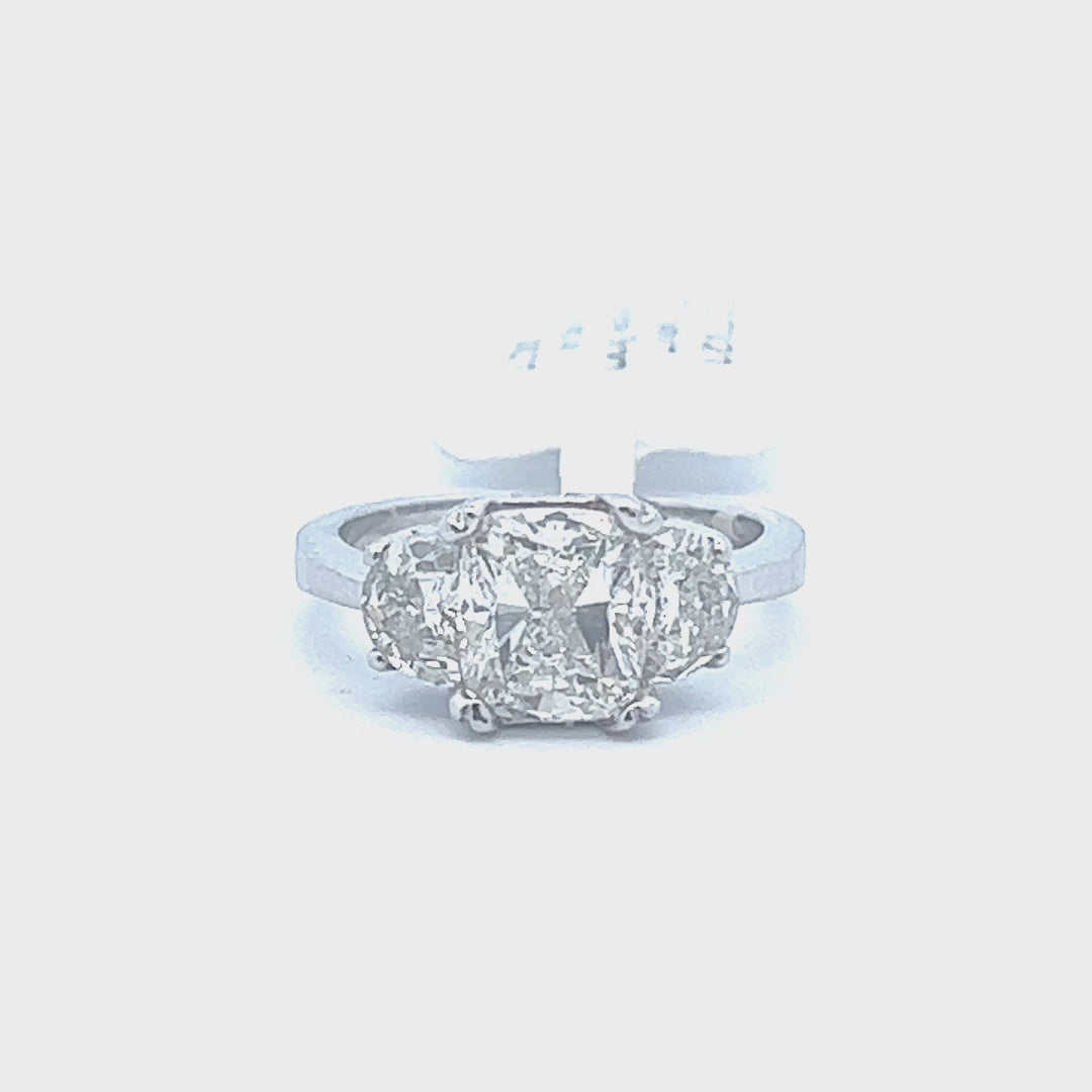 3.07cttw Cushion Cut Diamond Ring Video | 14k White Gold | Natural Diamond Engagement Ring