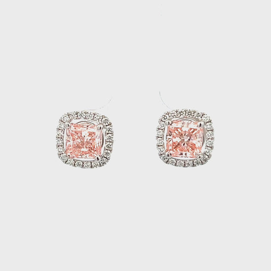 Radiant Cut Pink Diamond Earrings Video | 18k White Gold