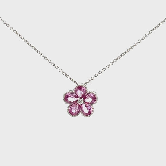 .86cttw Pink Sapphire Flower Pendant Video | 14K White Gold