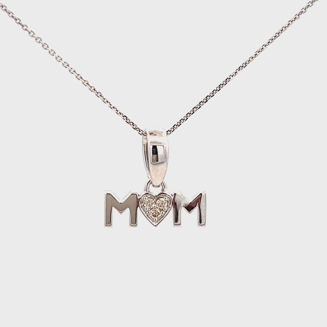 .06cttw Video of Mothers Day Necklace | White Gold Mom Necklace Video | Diamond Heart Video