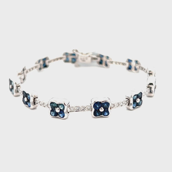 8.36cttw Sapphire and Diamond Bracelet | 18k White Gold