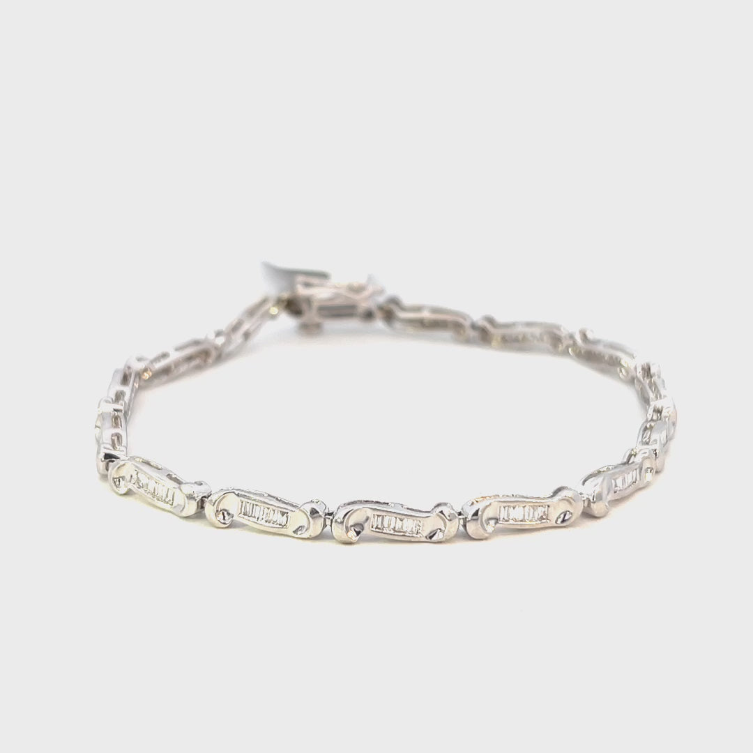 Video of a 1.20cttw Natural Diamond Tennis Bracelet | White Gold Tennis Bracelet Video | Baguette Tennis Bracelet Houston