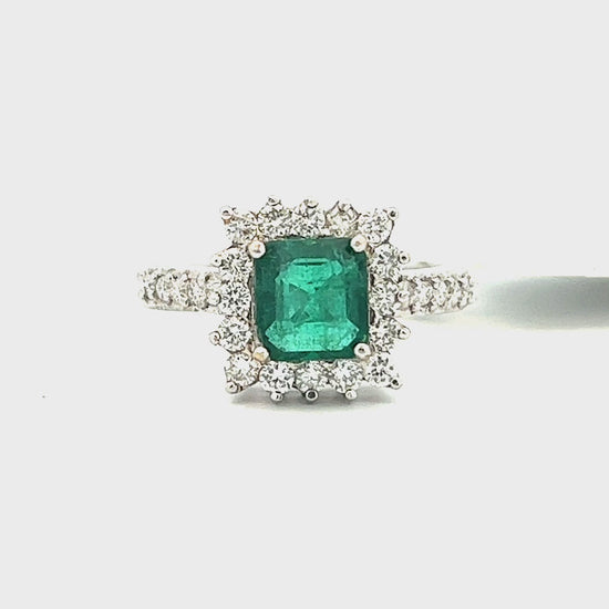 2.08cttw Cushion Cut Emerald Ring Video | 18k White Gold