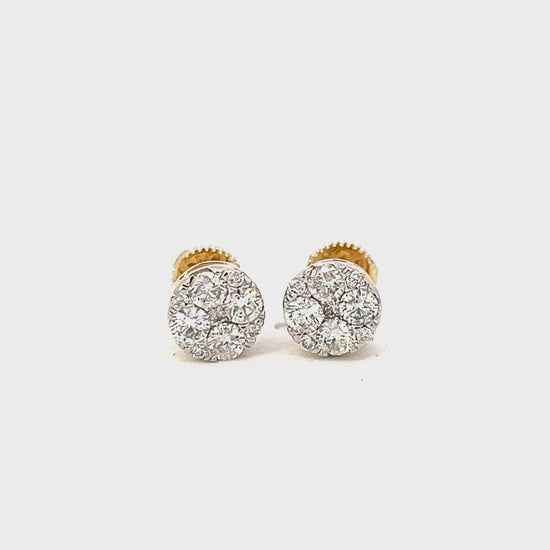Video of a pair of 1.09cttw Pave Stud Earrings | Diamond Earrings Pave Video | 14k Yellow Gold Earring Video