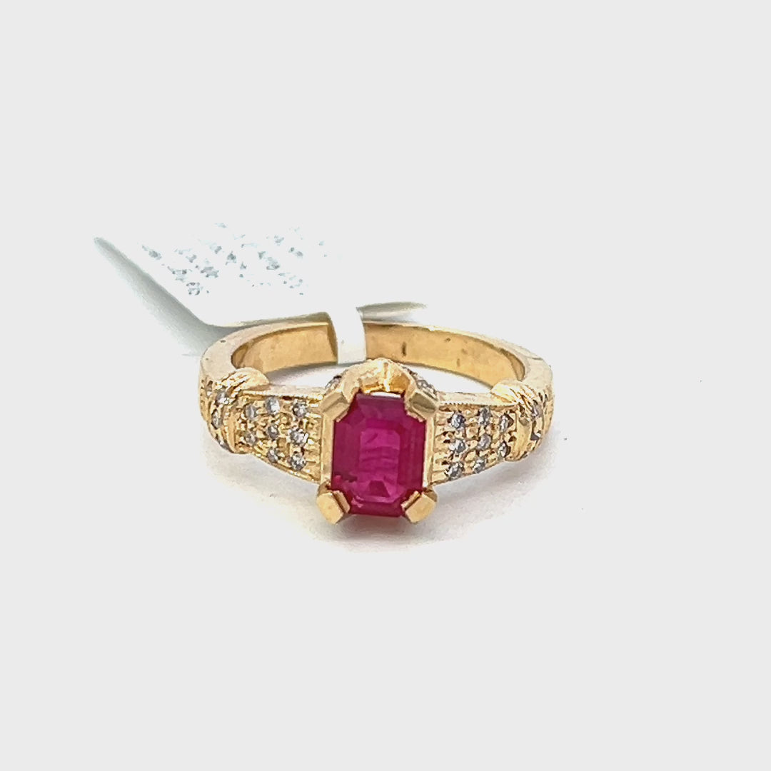 1.62 Gold Ruby Ring | Emerald Cut Ruby Engagement Ring Video | Video of a Ruby Ring 14k