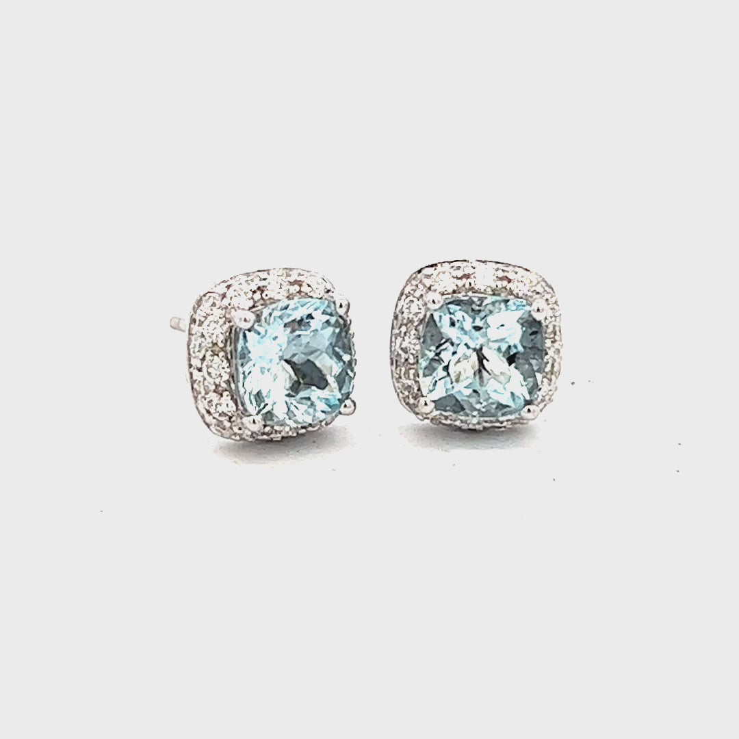 2.34cttw Aquamarine and Diamond Earrings Video | 14k White Gold