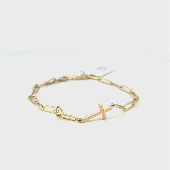 Video of a 14k Gold Cross Bracelet | Bracelet Cross Gold Video | Paper Clip Bracelet