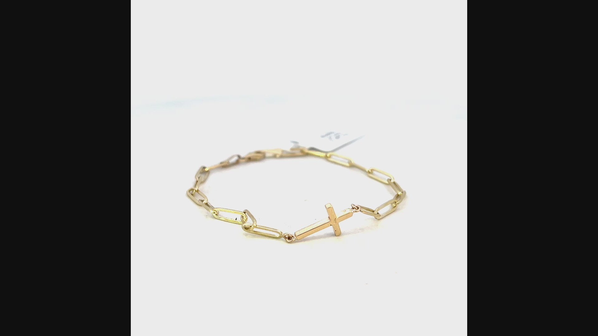 Video of a 14k Gold Cross Bracelet | Bracelet Cross Gold Video | Paper Clip Bracelet