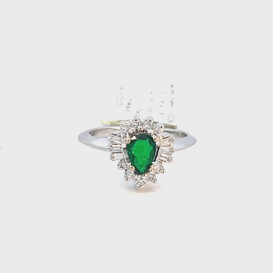 0.86cttw Emerald and Diamond Ring | Emerald Halo Ring Video  | Video of Emerald Teardrop Ring