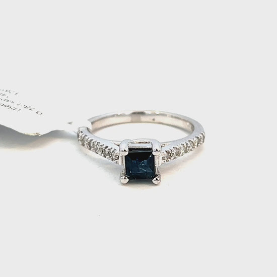 Video of a .88cttw Blue Sapphire and Diamond Ring | Princess Cut Sapphire Engagement Ring Video
