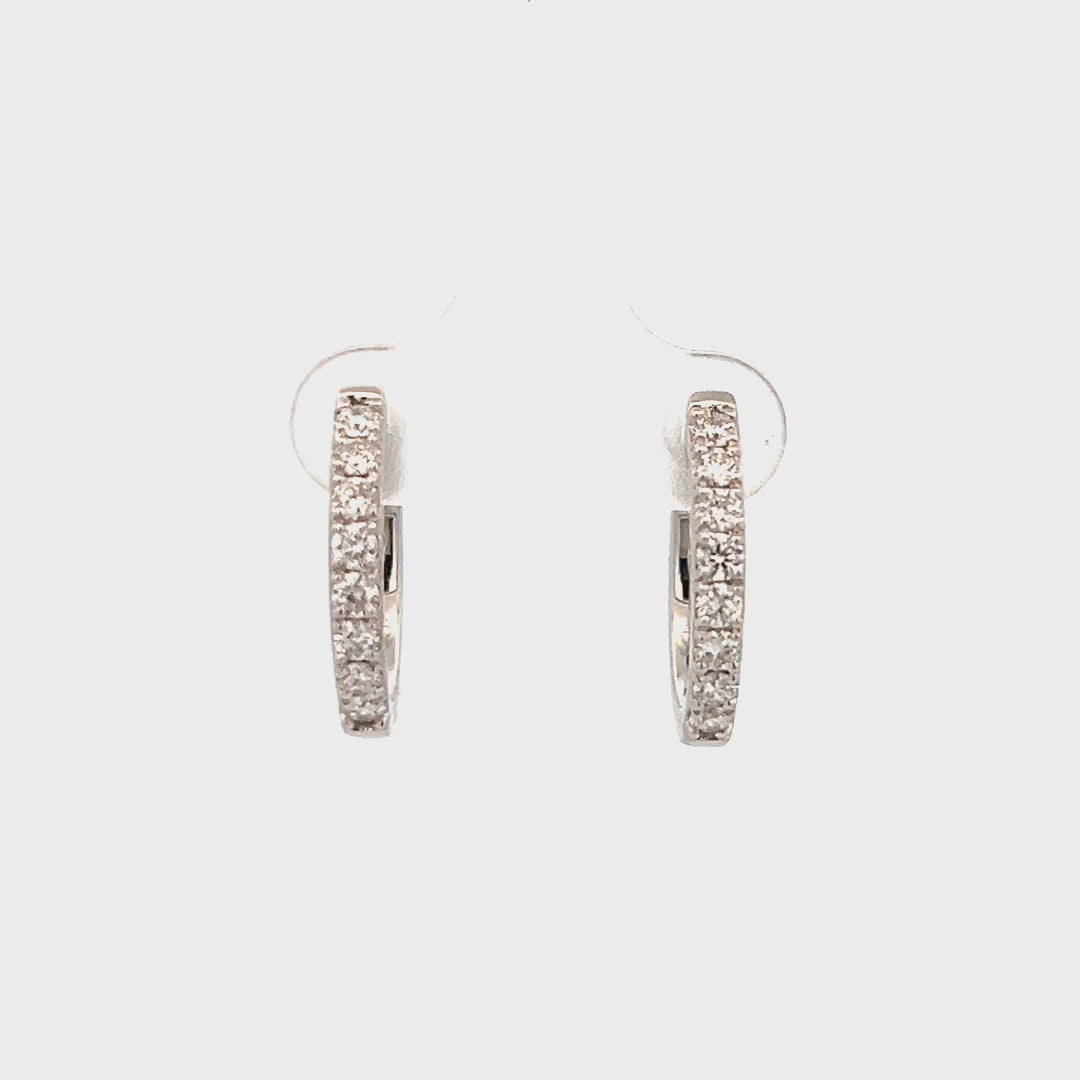 Video of a pair of 0.75cttw Diamond Hoop Earrings | Diamond Hoop Earring | Gold Hoop Earrings Video | 14k White Gold Earrings Video