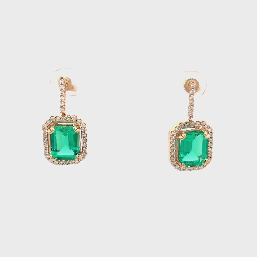 8.75cttw Emerald and Diamond Earrings Video | 14k Yellow Gold