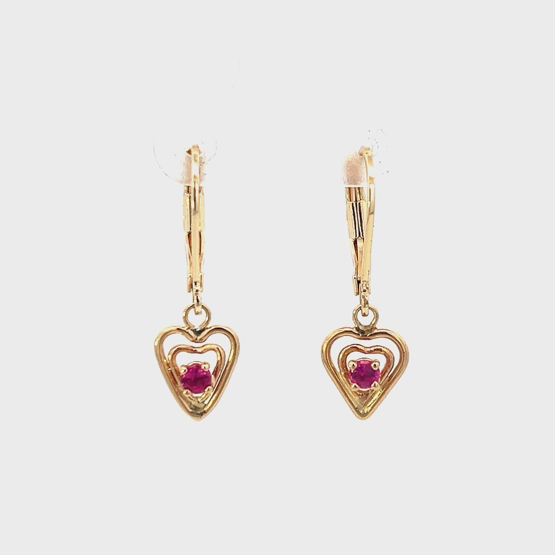 Video of a 0.20cttw Ruby Heart Dangle Earrings | Gold Dangle Earrings | Heart Dangle Earrings Video | 14k Yellow Gold Earrings Video