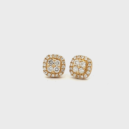.51cttw Diamond Cluster Stud Earrings Video | 18k Yellow Gold