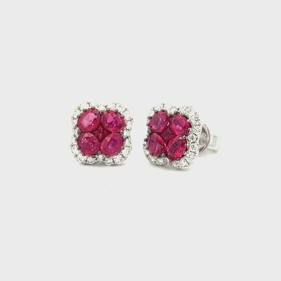 2.08cttw Ruby and Diamond Earrings Video | 18k White Gold