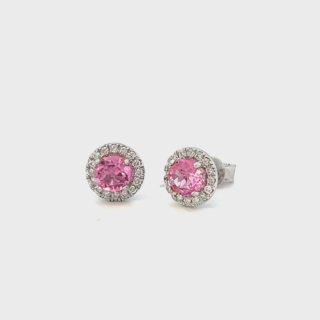 Video of a pair of 1.50cttw Pink Sapphire Stud Earrings | Pink Sapphire Earrings Video | 14k White Gold Earrings