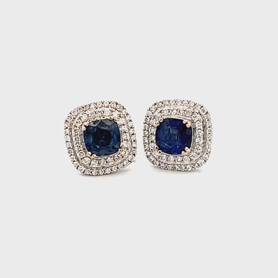 1.87cttw Double Halo Sapphire and Diamond Earrings Video | 18k White Gold