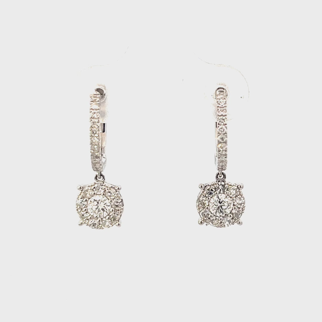 Video of a pair of 0.78cttw Diamond Dangle Drop Earrings | Gold Diamond Dangle Earrings Video | 14k White Gold Earrings Video