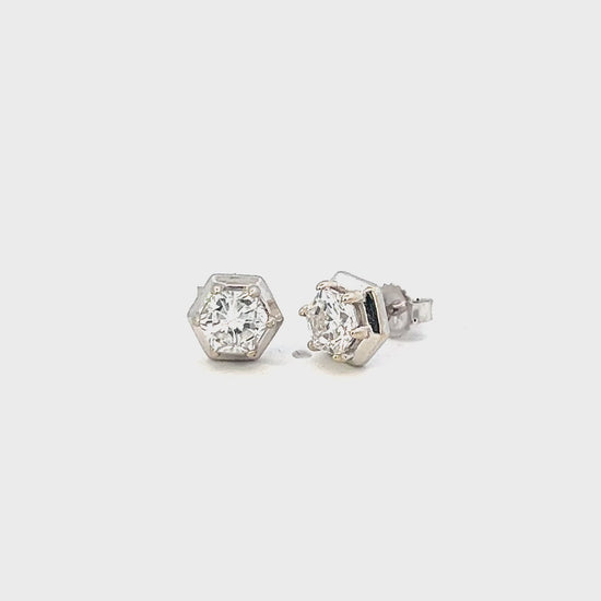 Video of a pair of 1.13cttw Lab Grown Diamond Studs | Synthetic Diamond Earrings Video | 14k White Gold Earrings