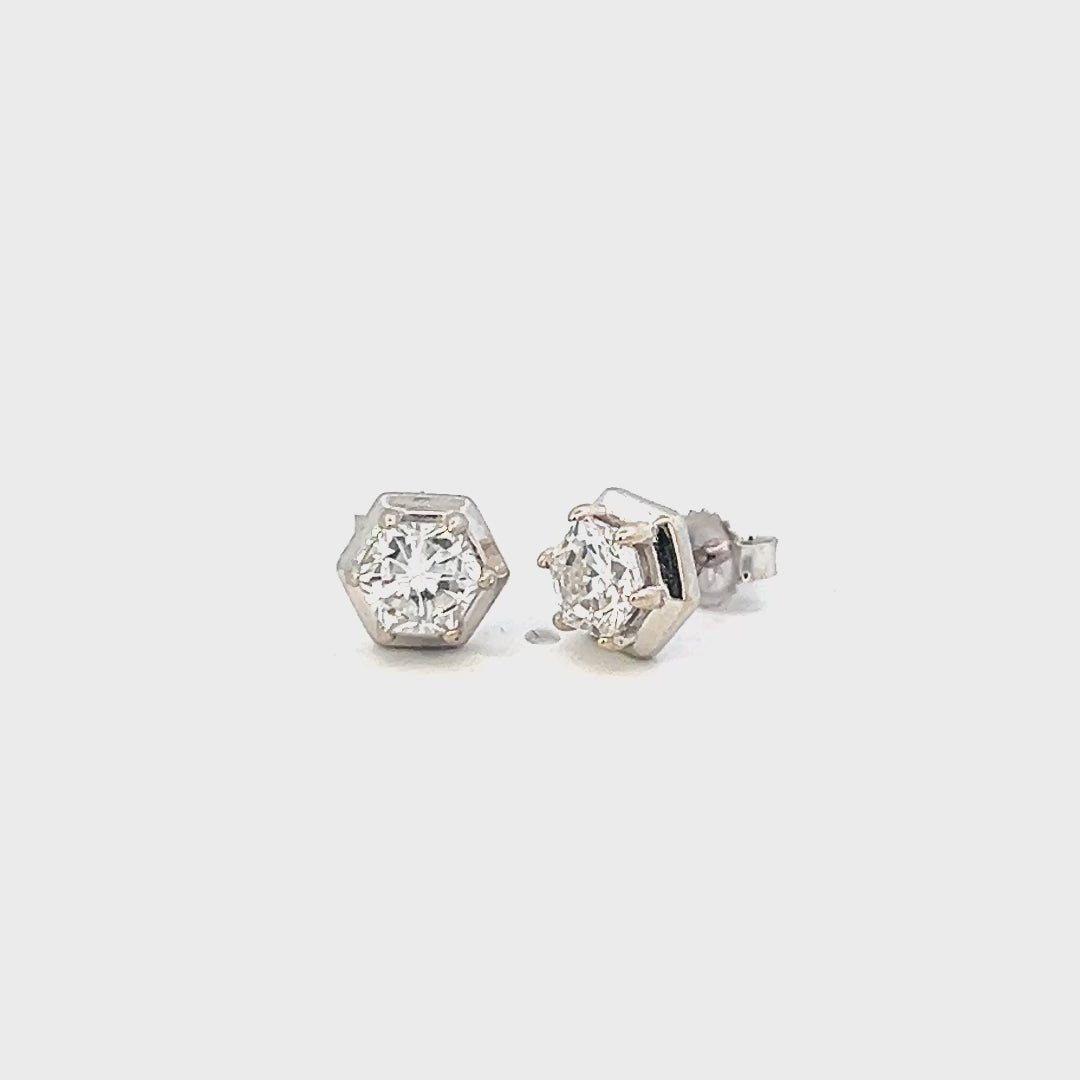 Video of a pair of 1.13cttw Lab Grown Diamond Studs | Synthetic Diamond Earrings Video | 14k White Gold Earrings