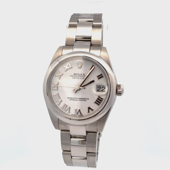 Pre Owned 31mm Rolex Datejust White Roman Dial Video