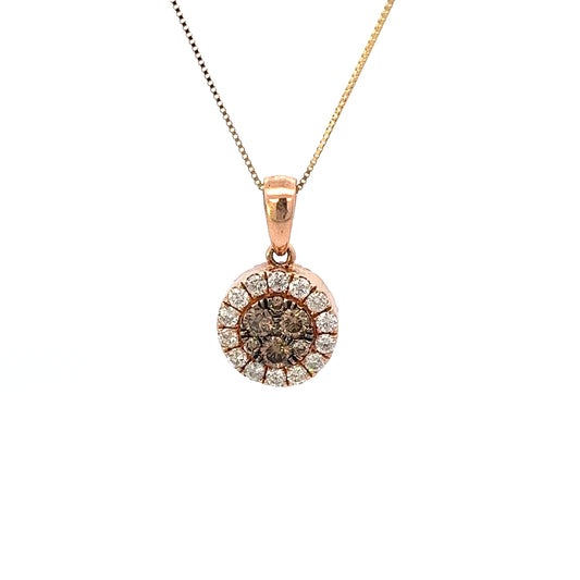 Chocolate Diamond Pendant is a 14k Rose Gold Reversible Pendant Necklace Featuring Round Diamonds, Blue Diamonds, and Chocolate Diamonds