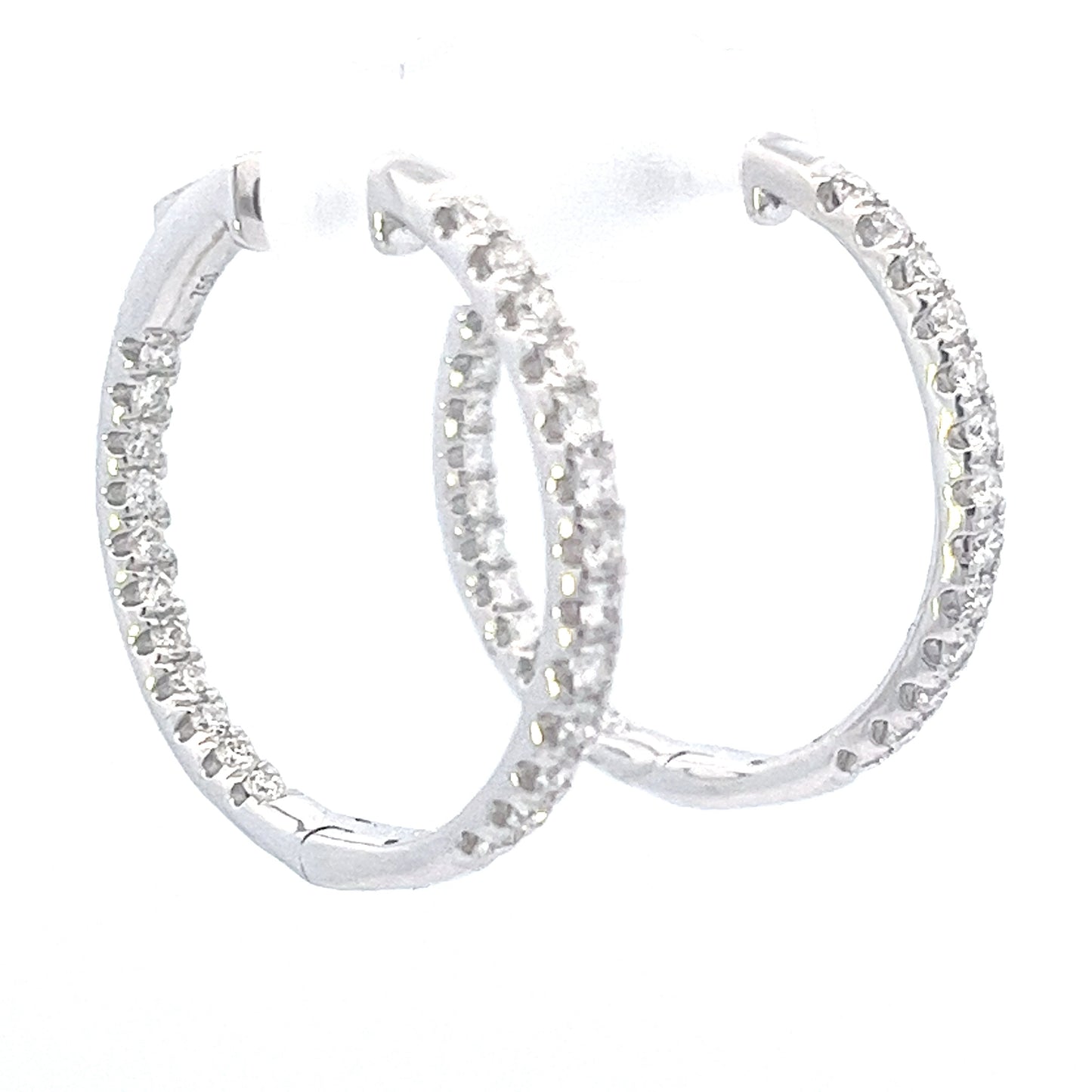 18k White Gold 1.00ct total weight Pave Diamond Hoop Earrings